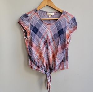 Anthropologie Cloth & Stone Cropped Large Scale Plaid Shirt
